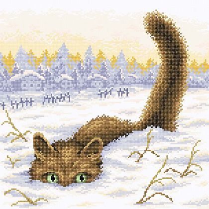 Кот в снегу.Стразы